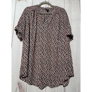 Worthington Womens Geometric Print Chiffon Tunic Top Blouse‎ XL Black Pink White